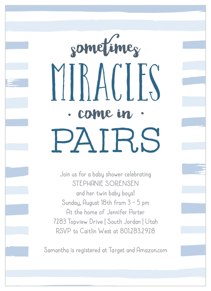 miracle pair baby shower invitations