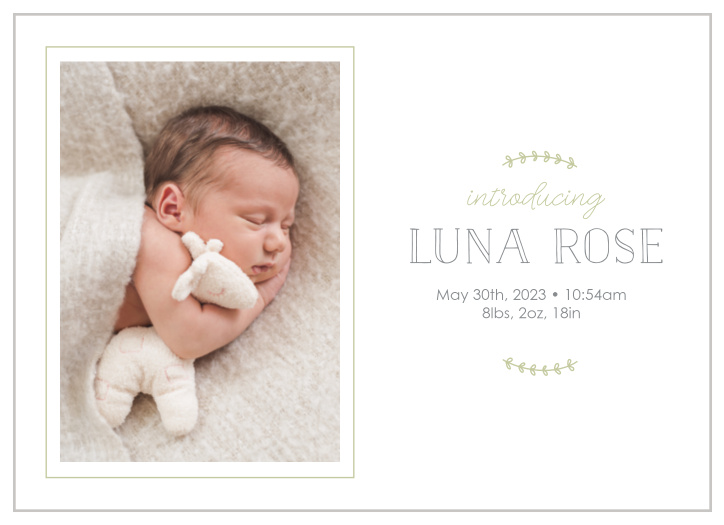 Our Little Leaves Birth Announcements have the down to earth vibe you are looking for.  