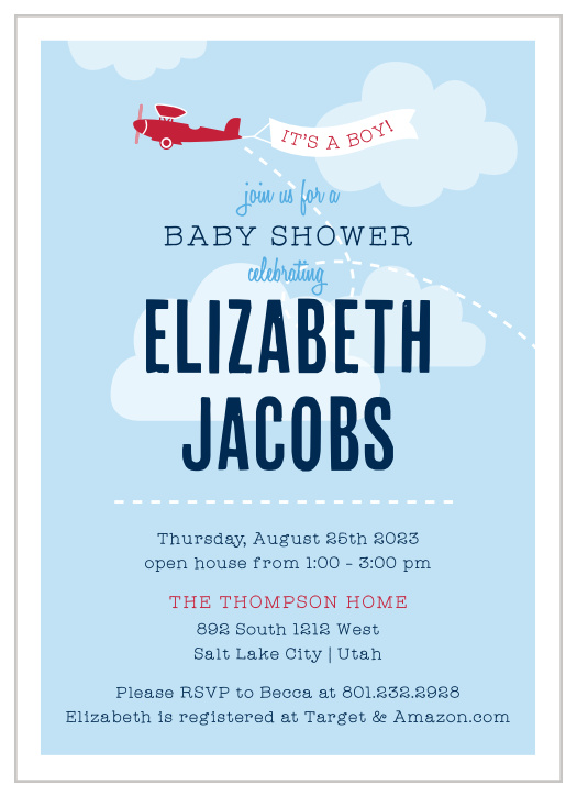 airplane themed baby shower invitations