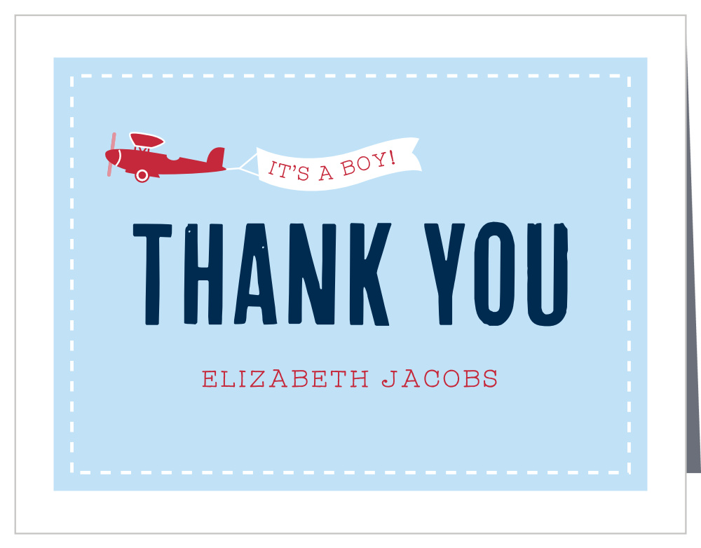 Aeroplane Blue Red Plane Personalized Birthday Party Thank You Cards 