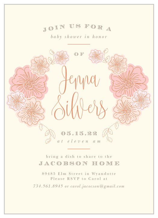 Our Shower of Flowers Baby Shower Invitations are both warm and serene. 