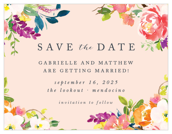 Make a spot on everyone's calendar with our Spring Peach Save the Date Cards.