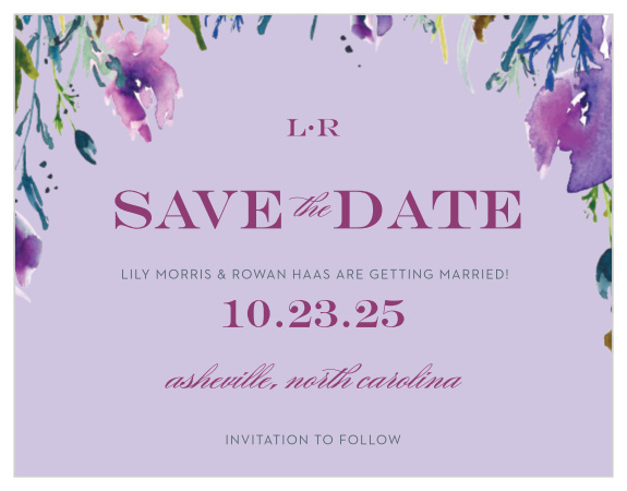 Make a spot on everyone's calendar with our Lavender Blooms Wedding Save the Date Cards.