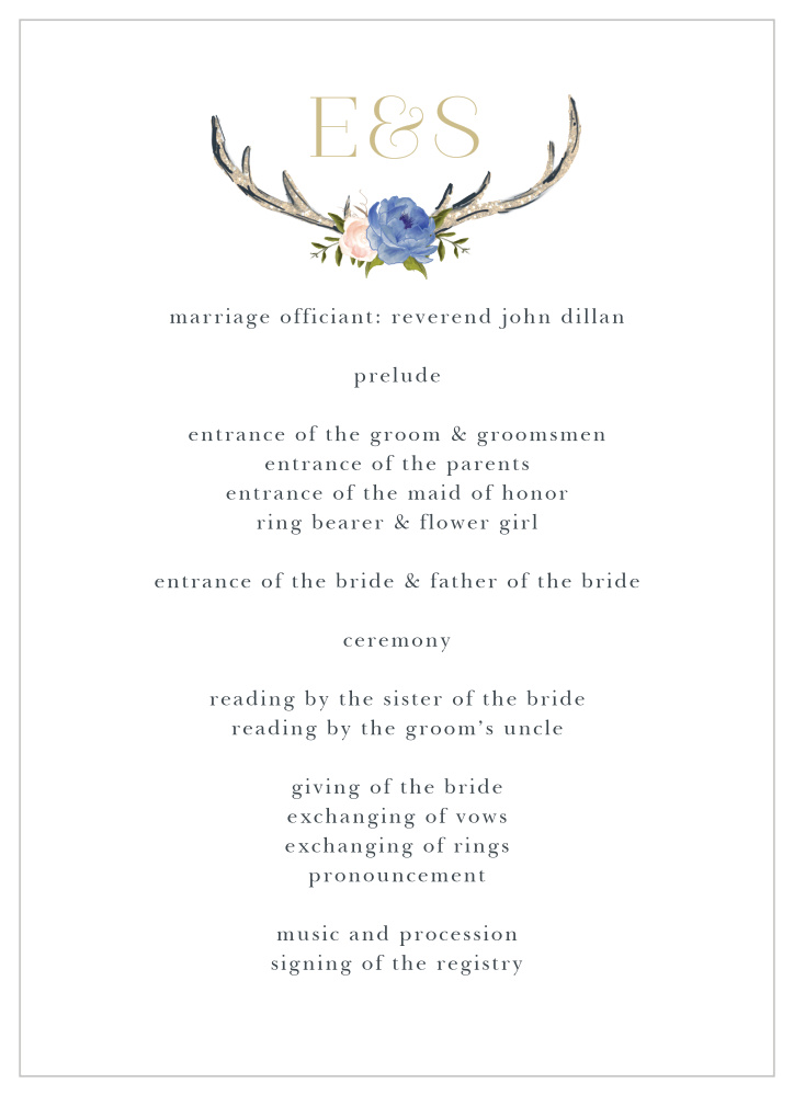 Floral Antlers Wedding Programs By Basic Invite