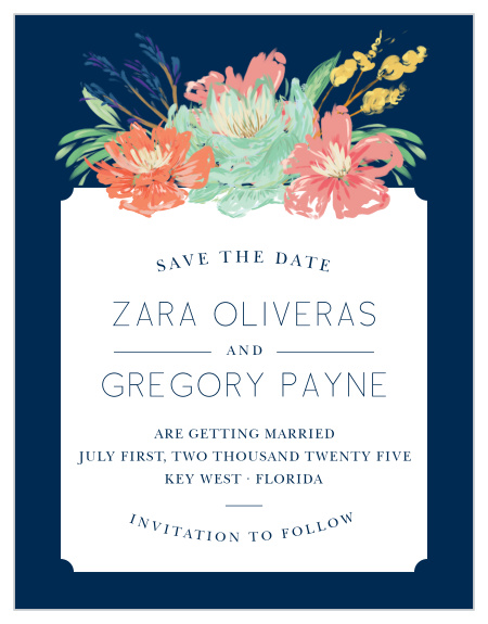 Make a spot on everyone's calendar with our Tropical Blooms Save the Date Cards.