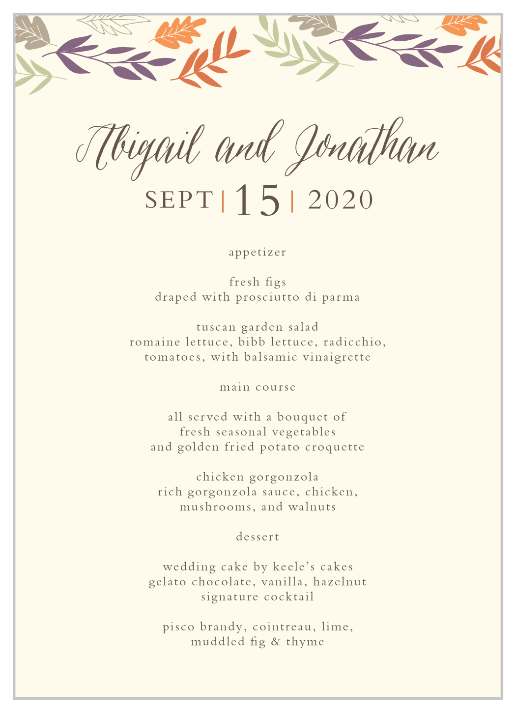 Fall Harvest Wedding Menus By Basic Invite