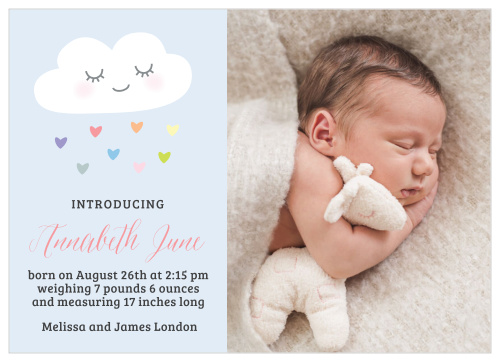 Let the love rain down with our Rainbow Cloud Birth Announcements. 