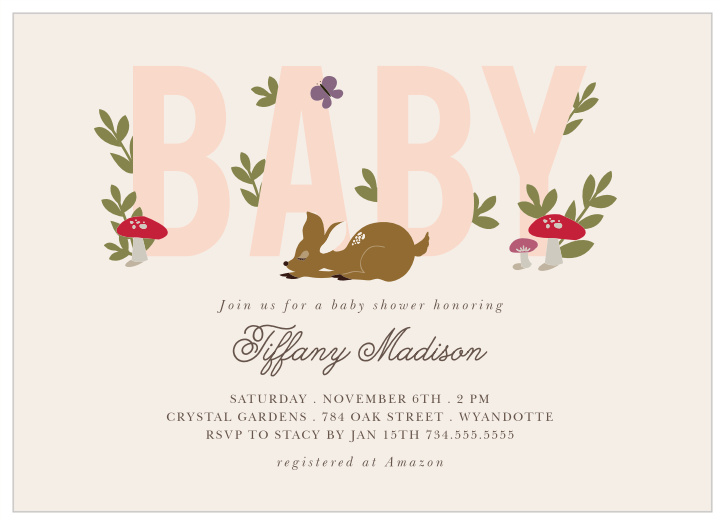 woodland girl baby shower invitations