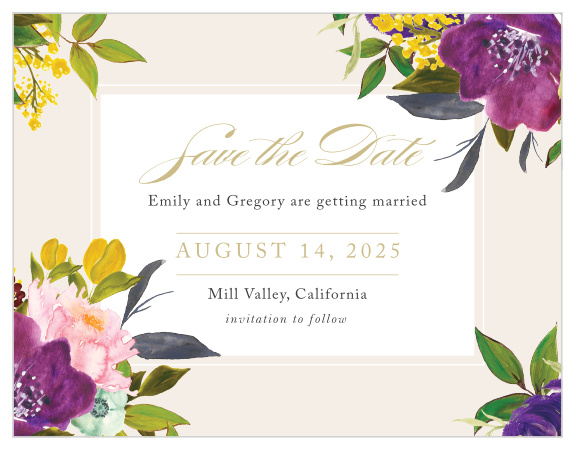 Make a spot on everyone's calendar with our Regal Arrangement Wedding Save the Date Cards.