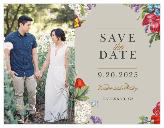 Make a spot on everyone's calendar with our Antique Flowers Wedding Save the Date Cards.