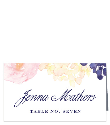 Guide your guests to their seats with our gorgeous Pastel Watercolors Place Cards. A cleverly-curving cursive spells out your guests' name below a shock of pastel flowers, ensuring that they know exactly where they should be.