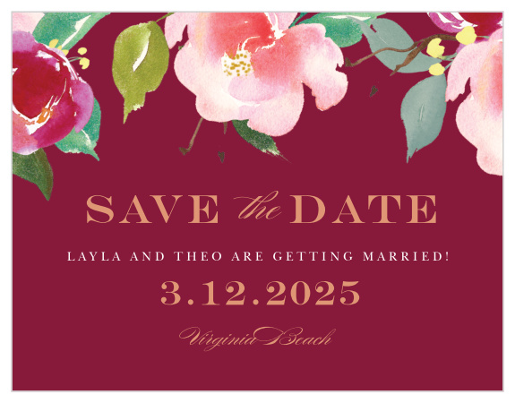 Make a place on your loved ones' calendars with our elegant Maroon Bouquet Save The Date Cards.