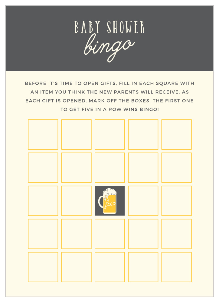 Baby gift bingo template