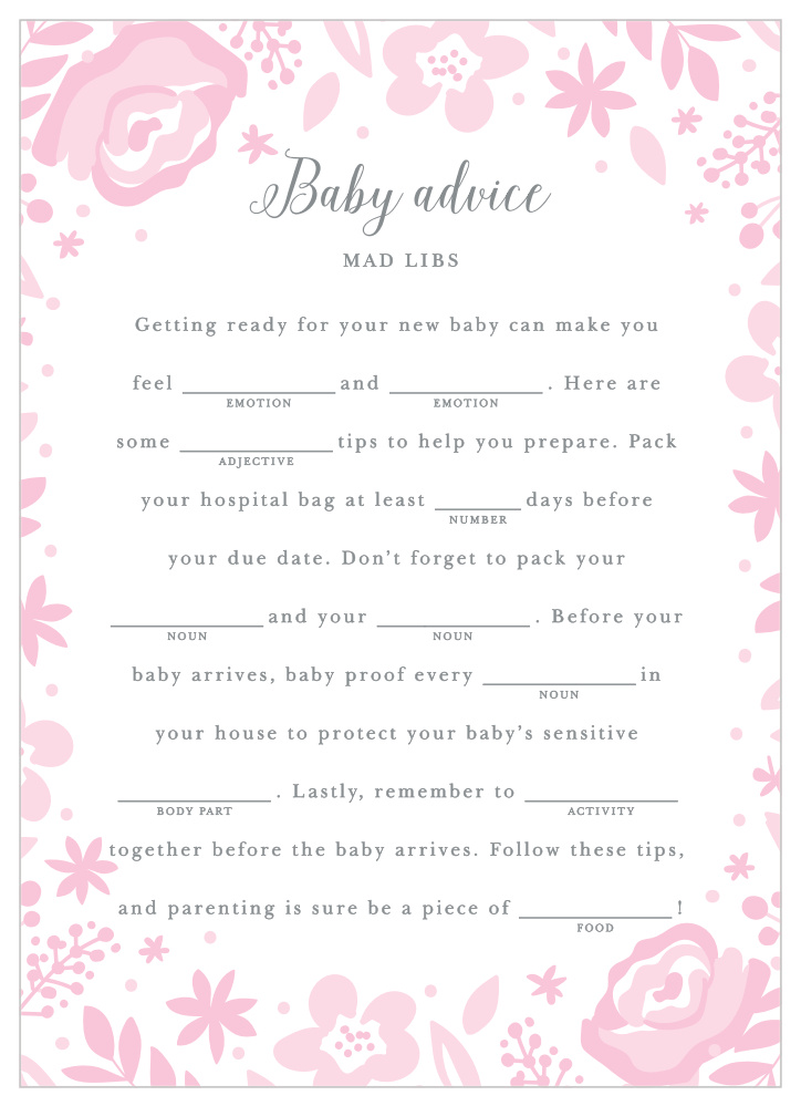 Baby Blooms Baby Shower Mad Libs by Basic Invite