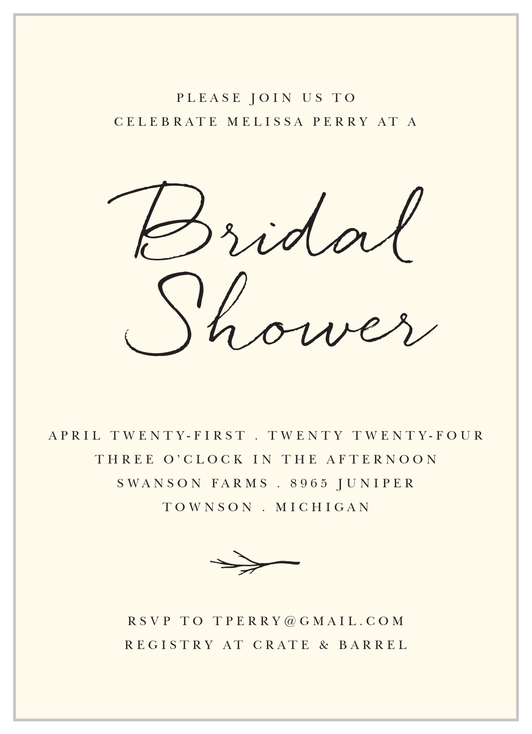 Elegant Twig Bridal Shower Invitations by Basic Invites