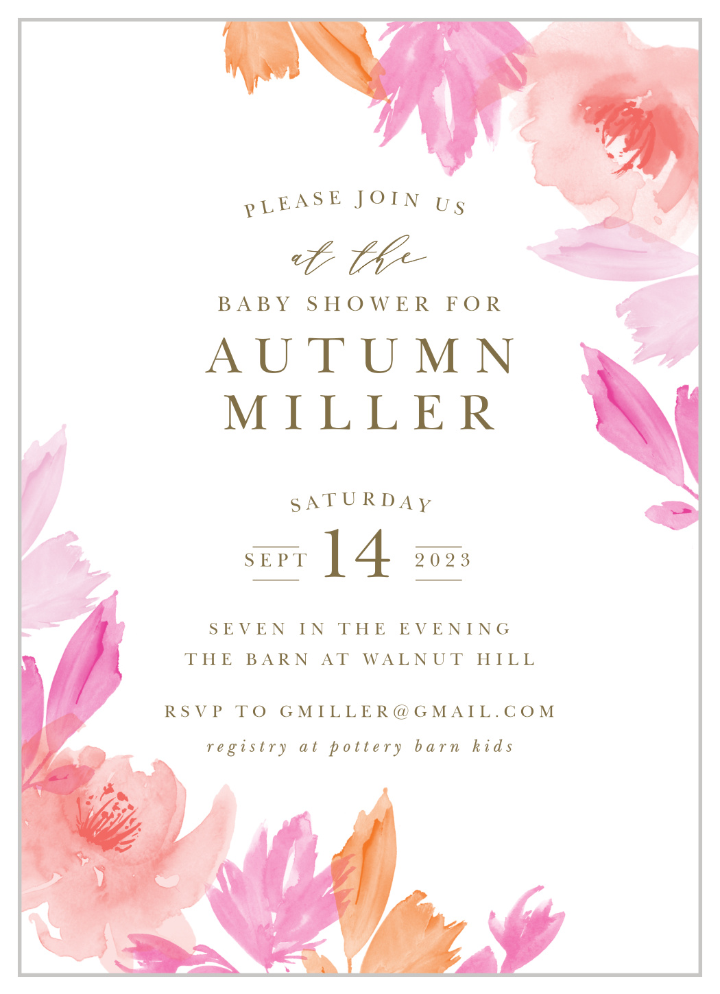 airbrushed rose baby shower invitations