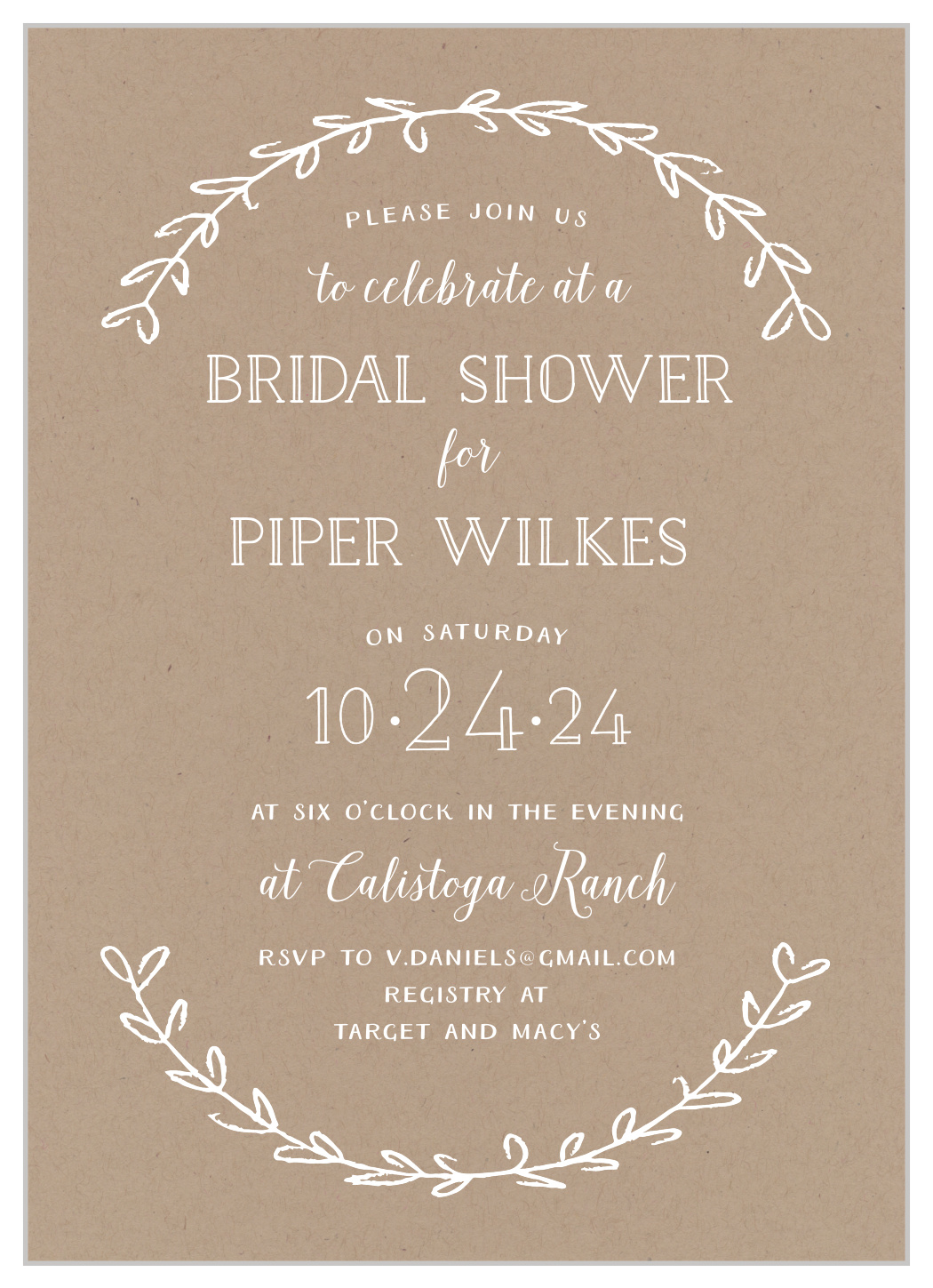 Rustic Laurel Bridal Shower Invitations By Basic Invite