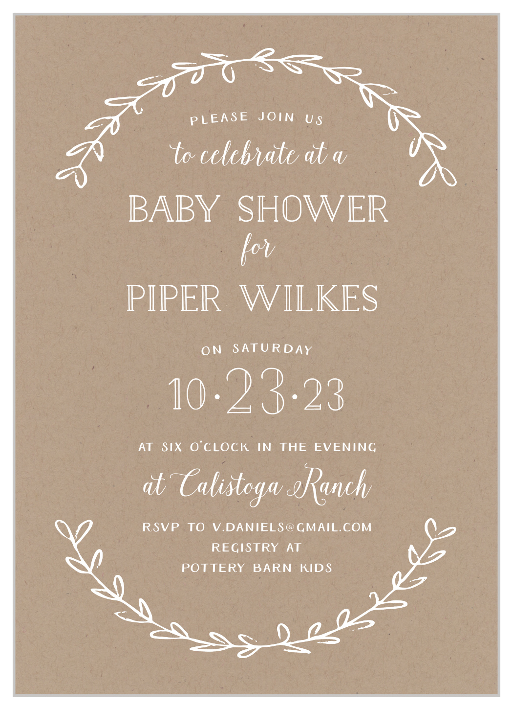 Rustic Laurel Baby Shower Invitations 