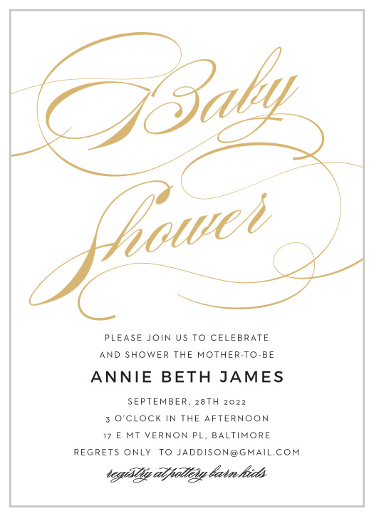 Luxury and refinement come together for the Shining Simplicity Baby Shower Invitations.