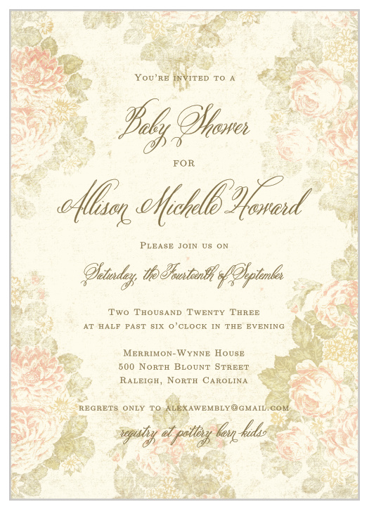 Stained Florals Baby Shower Invitations have an antique look that your future guests will love.