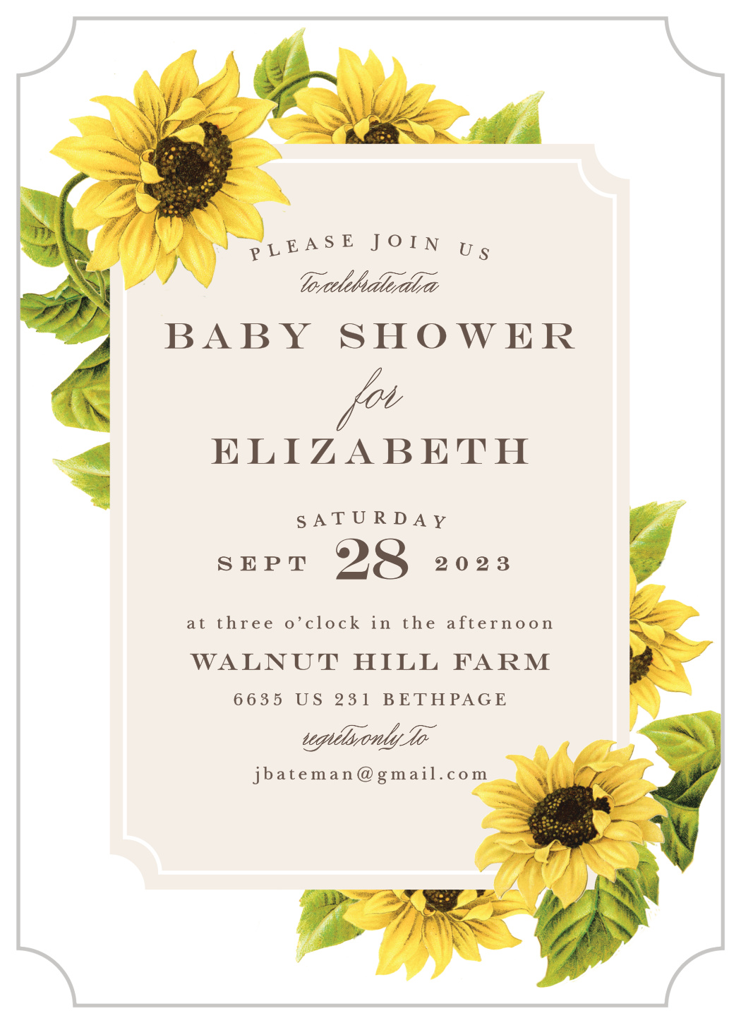 Sunflower Field Baby Shower Invitations by Basic Invite
