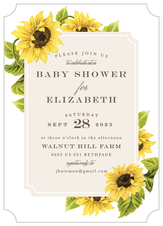 Enjoy the company of your friends and family when you use our Sunflower Field Baby Shower Invitations to invite them.
