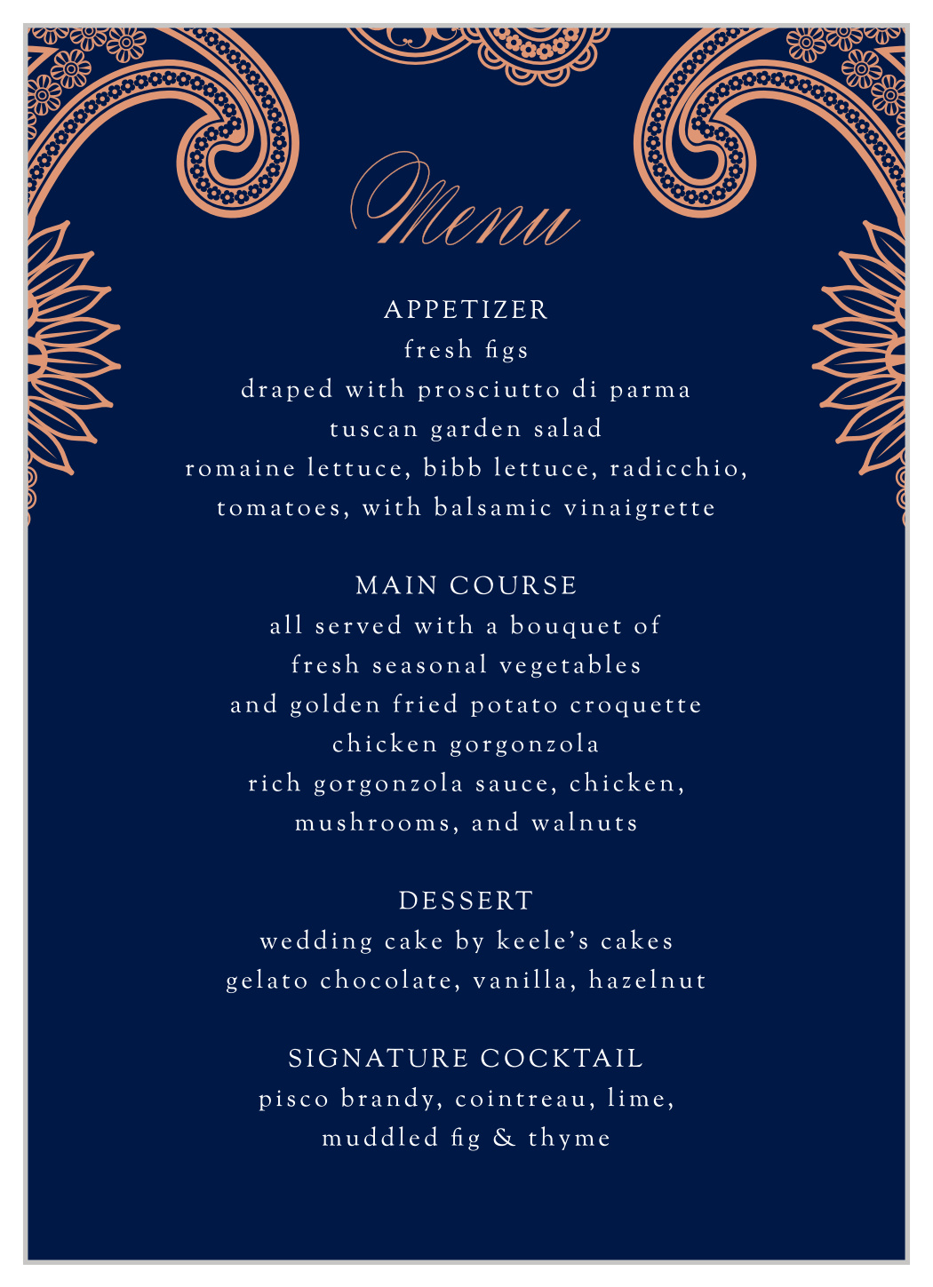 Indian Paisley Wedding Menus by Basic Invite