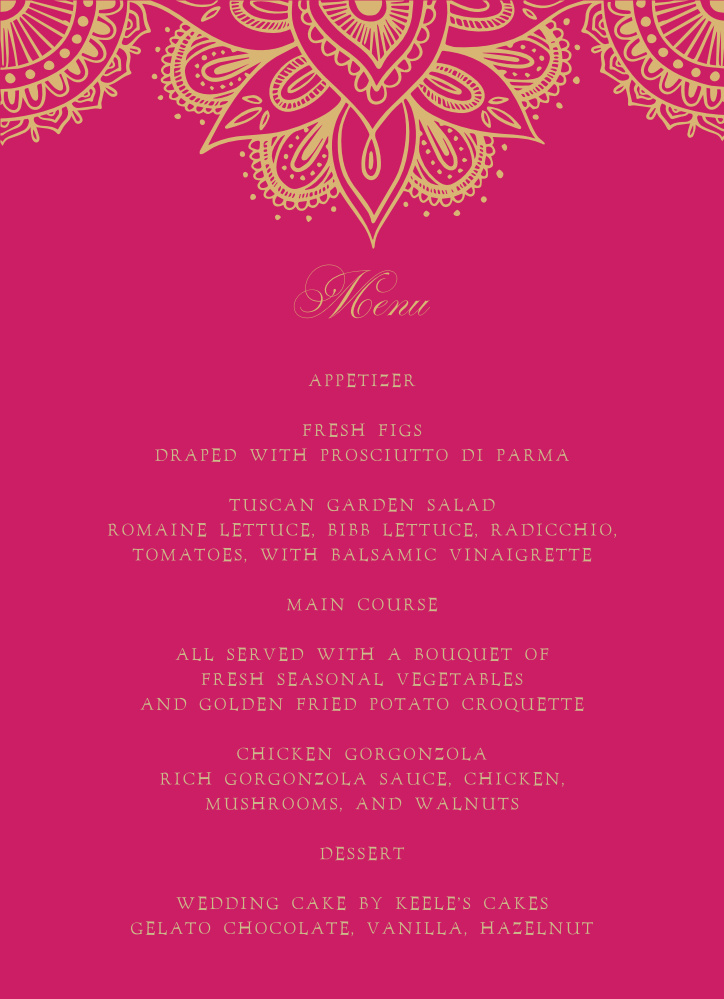 Hindu Celebration Wedding Menus by Basic Invite