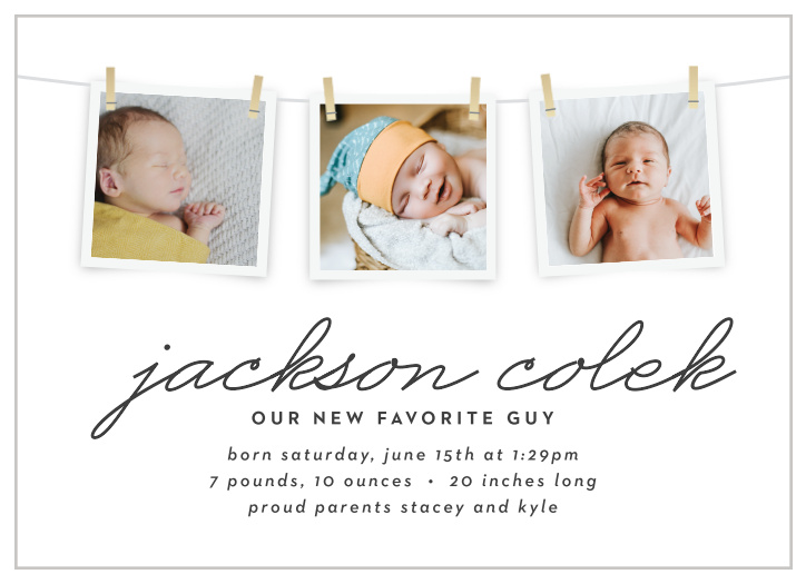 Display just how thrilled you are to have your new baby in your life, by sending out our Baby Squares Birth Announcements to your friends and family!