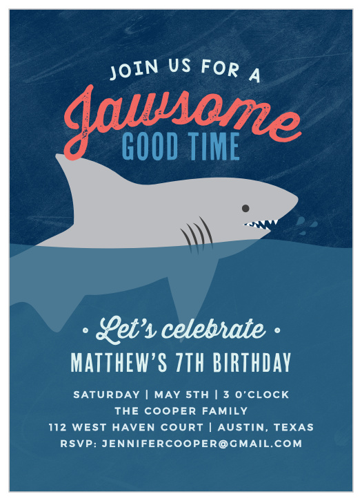 Shark Children S Birthday Invitations Match Your Color Style Free