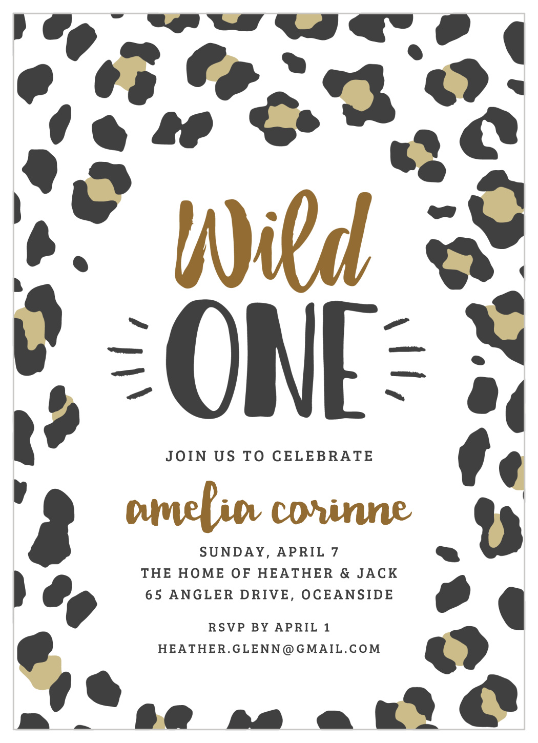 Leopard Print First Birthday Invitations by Basic Invite