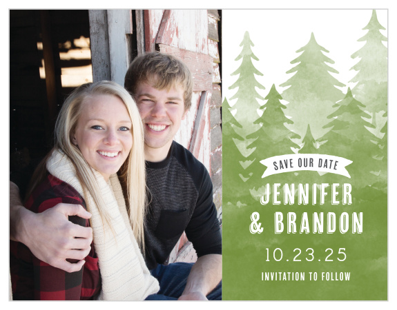 Our Woodsy Mountain Save-the-Date Cards are a great way for you to let your loved ones know about your upcoming wedding, as well as give them a great photo of you as a couple!  