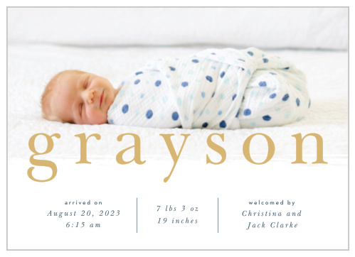 Inform close loved ones of your newest family member with our Playfully Elegant Birth Announcements. 