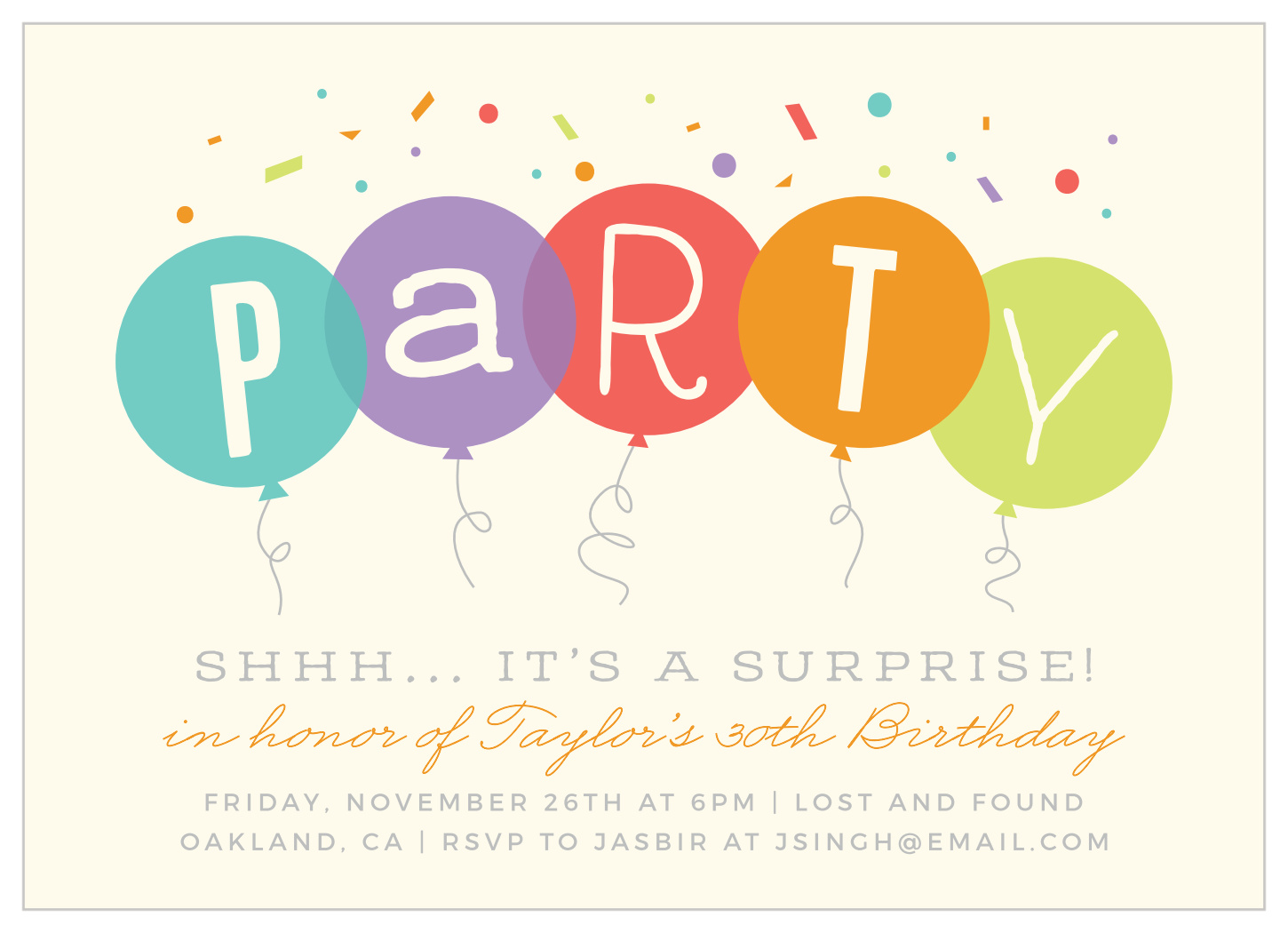 Surprise Balloons Milestone Birthday Invitations by Basic Invite