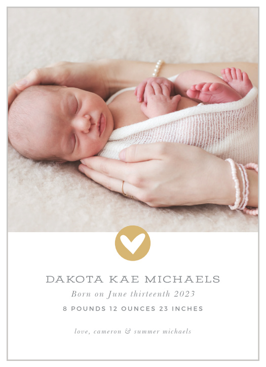 The Stamped with Love Birth Announcement is a clean, sophisticated and classy way to show off your new bundle of joy with loved ones! 