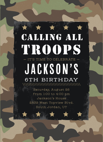 Camo Children S Birthday Invitations Match Your Color Style Free