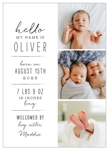 Personalised New Baby Birth Arrival Card