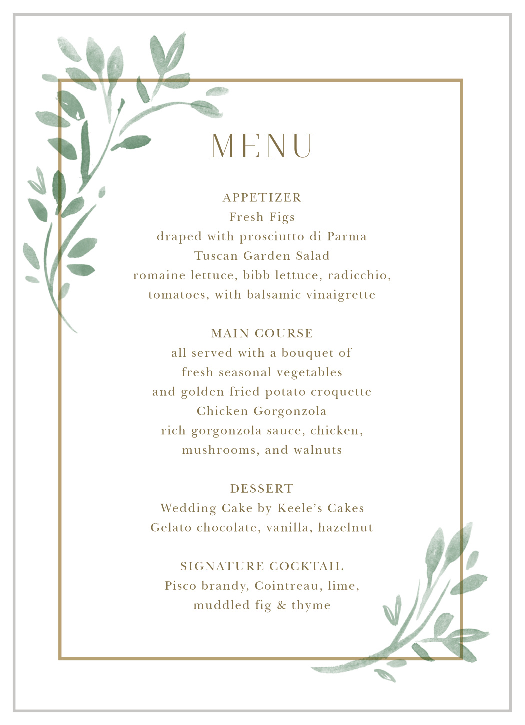 Fairytale Leaves Wedding Menus by Basic Invite