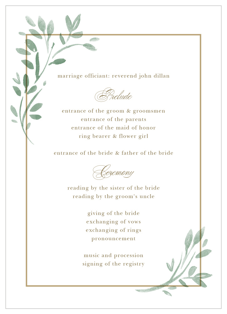 Fairytale Leaves Wedding Programs By Basic Invite