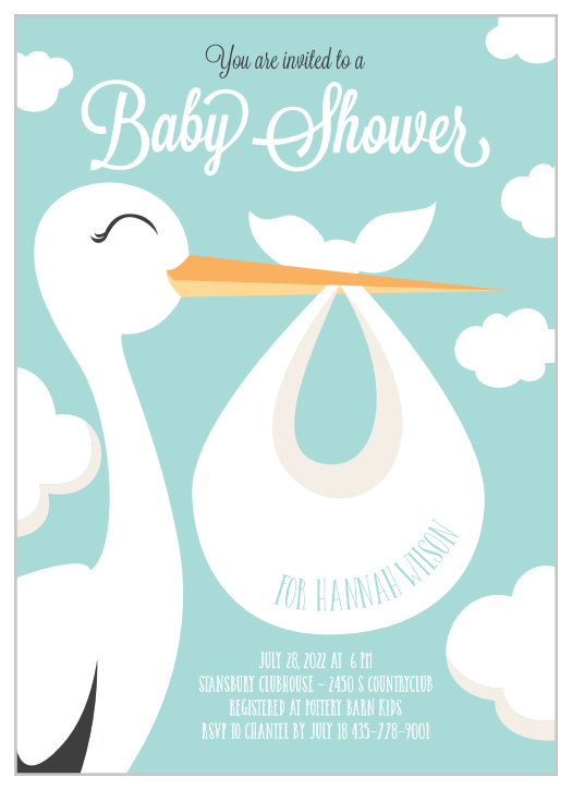 The stork has a special delivery! Send out this adorable Baby Shower invitation to all your friends and family! The best part about it? It's fully customizable!!