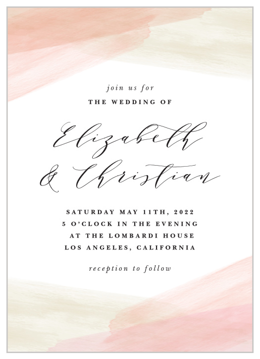 Delicate strokes of pink and tan paint layer over one another to create a beautiful and soft design for our Paint Overlay Wedding Invitations! 