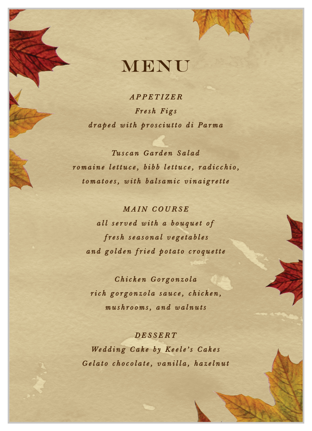 Leaves Of Fall Wedding Menus By Basic Invite