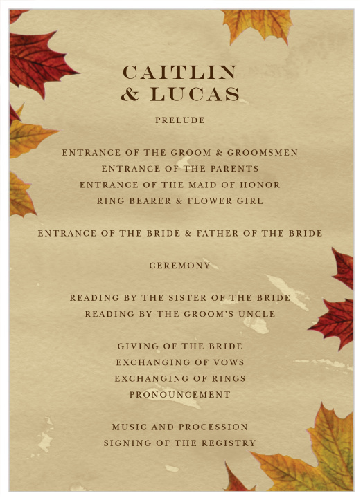 Fall Wedding Programs Match Your Color Style Free