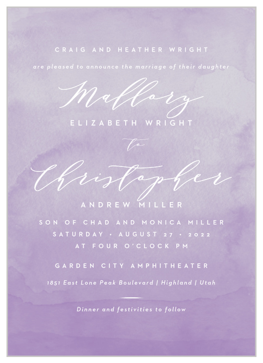 Bring together your most cherished friends and family with our Lilac Dip Dye Wedding Invitations.