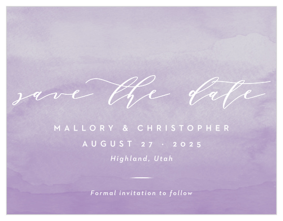 The Lilac Dip Dye Save-the-Date Card is the perfect way to give your friends and family the advanced notice they'll need to make it on your special day.