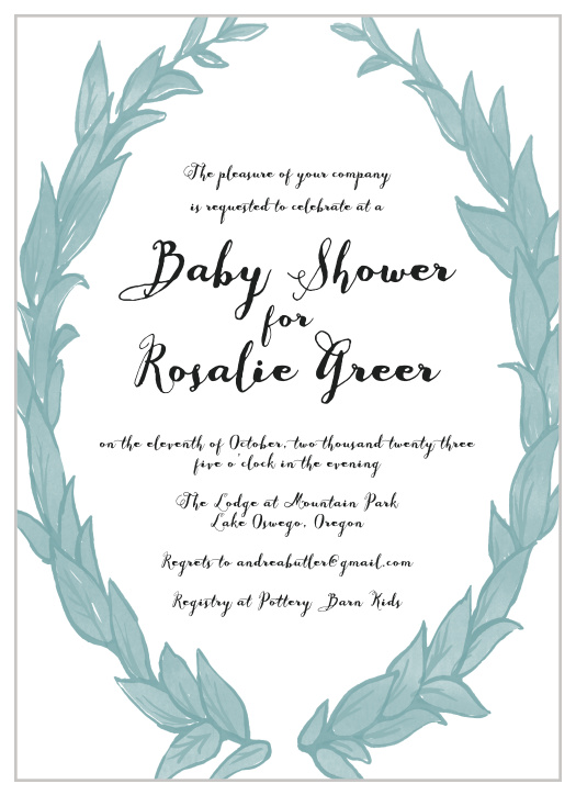 Enjoy the company of your friends and family when you use our Laurel Love Baby Shower Invitations to invite them. 