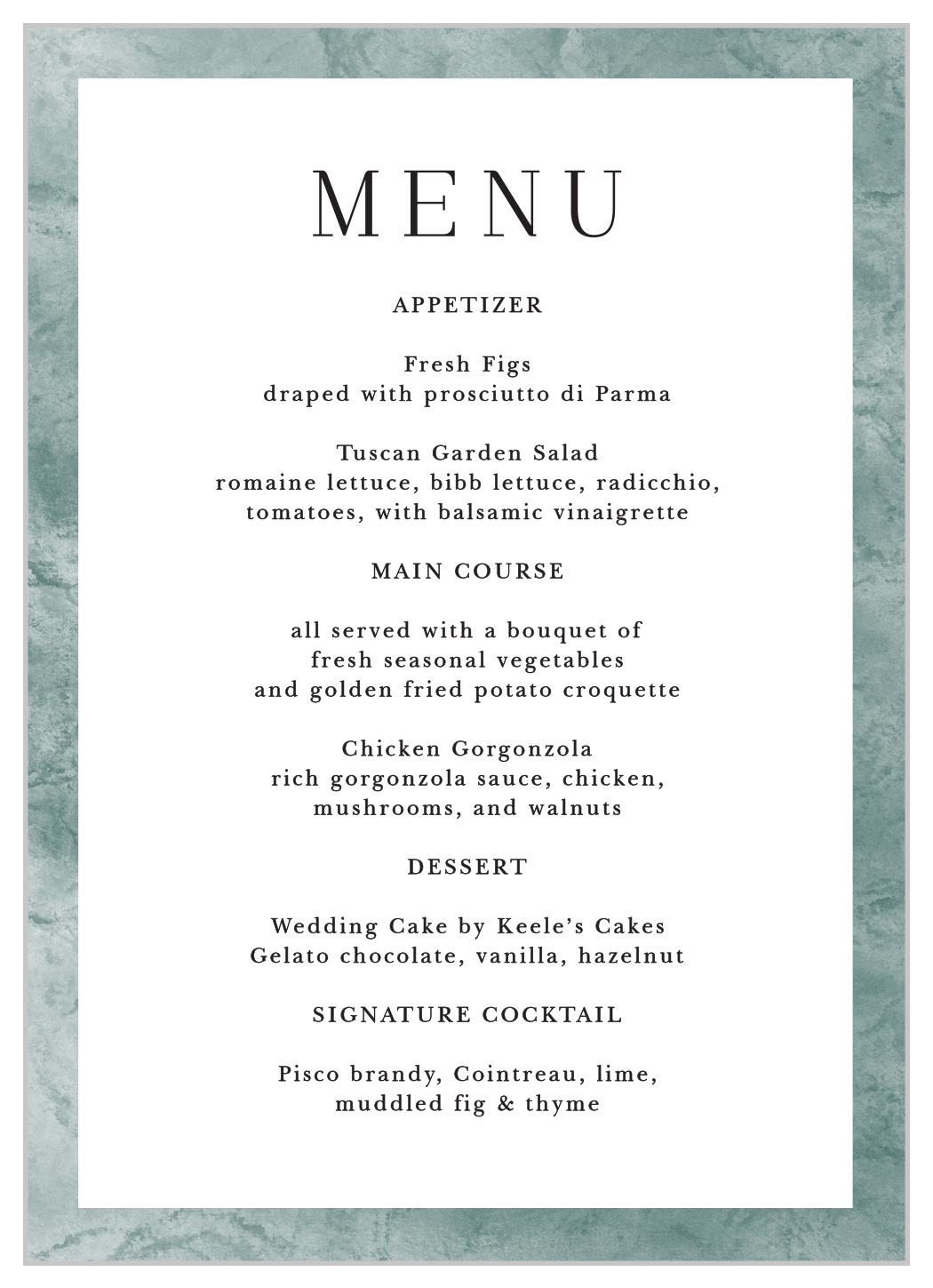 Formal Ticket Wedding Menu