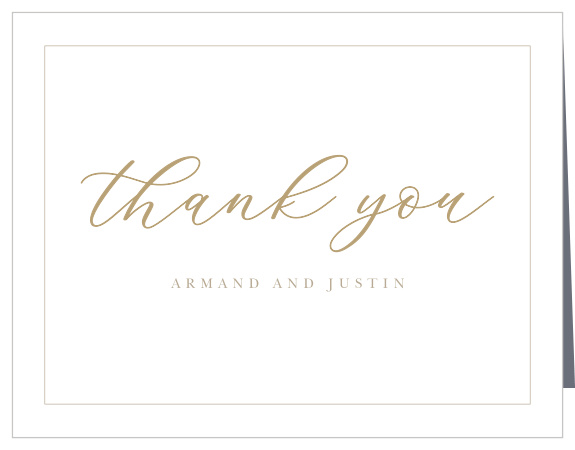 A simple gold border adorns the edges of our Oversize Script Wedding Thank You Cards.