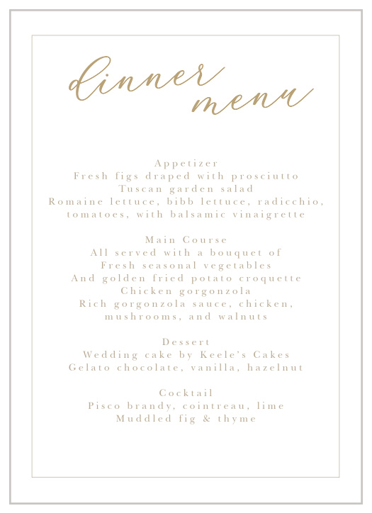 Wedding Menus Design Your Menu Instantly Online Basic Invite