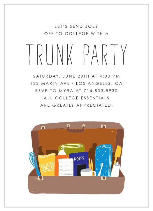 trunk party invitation Off to college party invitation printable invite